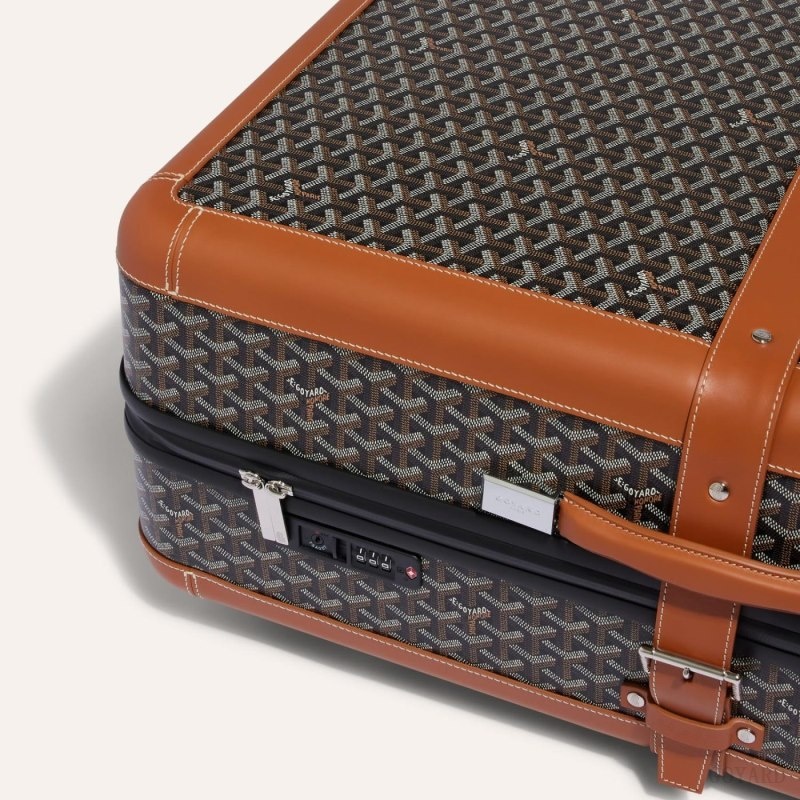 Black / Brown Goyard SATOLAS GM ROLLING SUITCASE | QYKY6005